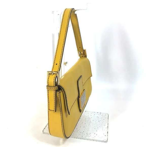 AUTHENTIC FENDI FF Mamma Baguette Bag 2WAY Hand Bag Leather yellow - Picture 3 of 15